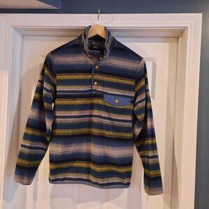 Eddie‎ Bauer Fleece Mens Small Blue Striped Snap Up Sweatshirt Southwest Hiking